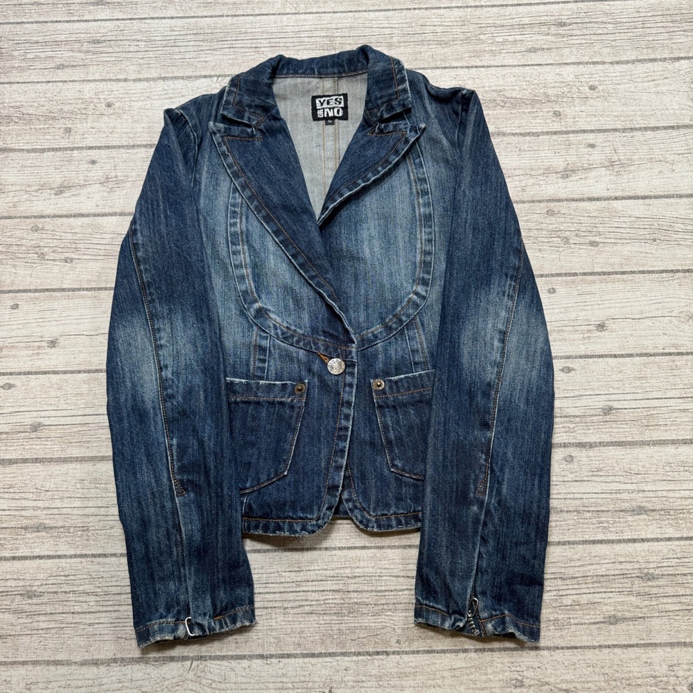 Yes Or No Denim Jacket Women's Medium Blue Faded Single Button Lapel Western Y2K